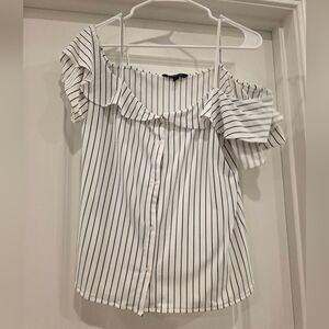 Banana Republic Black and White Striped Ruffle Blouse